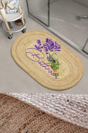 Purple Lavender Patterned Rope Wicker Jute Knit Oval Bathroom Rug Toilet Shower Mat elsehalijutoval - Else Halı