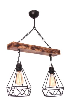 Mosaik 2-reihiger Hängelampen-Kronleuchter aus Holz 1170-25AHSRL-02 - Umur Aydınlatma