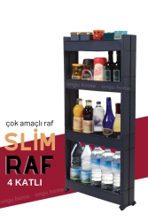 Motek Slim Raf 4 Katlı Çok Amaçlı Tekerlekli Organizer Mutfak Rafı Banyo Düzenleyicisi (SİYAH) ongu1091 - ongu home