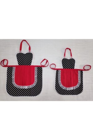 Mother Daughter Set of 2 Kitchen Apron and Handle Gloves Red Black Polka Dot Set Princess Series R4666 - MoT Dekor