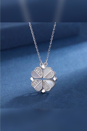 Mother-of-Pearl and Zircon Stone Openable Four Heart Closing Clover Magnet Tarnish Resistant Silver Steel Necklace THE0KZ014 - The Collection