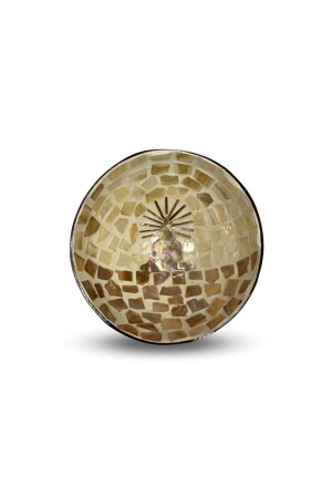Mother of Pearl Coated Yoga Patterned Coconut Bowl & Wicker Bowl Mat - Snack Bowl JDA00018 - Coconut Products