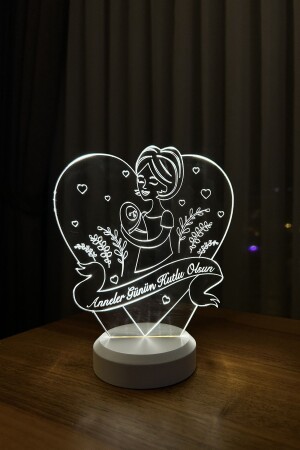 Mother's Day Gift. Happy Mother's Day Written Heart Figure Led Table Lamp - White ILZV-10 - BY-LAMP