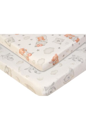 Mother's Side Crib Sheet Elastic 2 Different Patterns 50x90 Cm. Sleep Well Teddy Bear and Rabbit Set of 2 - Nab