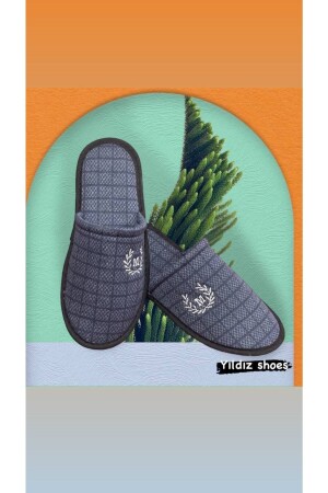 Motivierte Herren-Hauspantoffeln, bestickt, für den täglichen Gebrauch, geschlossene Vorderseite, Gästehausschuhe, Winterhaus-Gästehausschuhe, Marineblau - Yildiz Shoes