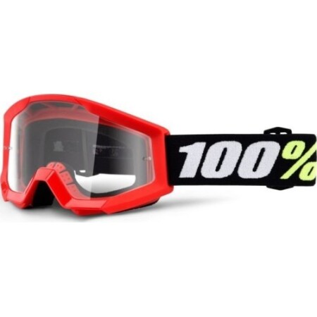 Motokros Gözlüğü 100% Strata Mini - Yeşil Kırmızı, Şeffaf Pleksi - 100%