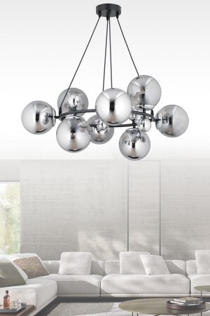 Motta 8 Li Krom Modern Füme Glop Camlı Sarkıt Avize MOTTA 8 Lİ - ESSLİGHT