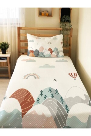 Mountain Patterned Baby and Kids Printed Single Pique Set 160x230 white 25835 - Evmila