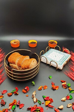Mrs Store Brotregal, runder Brotkorb und quadratischer Serviettenhalter, Metall, luxuriös, goldfarben, rostfrei, 2-teiliges Mitgift-Set 145dfrpoas1 - MONTESEV