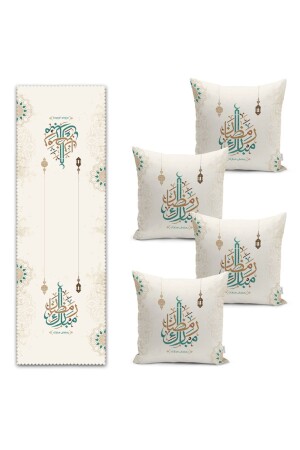 Mubarak Ramadan Motif Digital Printed Runner & Throw Pillow Cover Set 43 x 43 - Realhomes