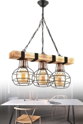 Mudulight Bois 3 Lü Ahşap-metal Sarkıt Avzl-47 ASY262 - hmydesign