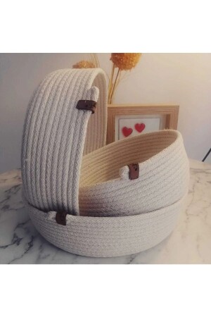 Multi-Purpose 3-Piece Basket - Jute Rope Knitted Basket - Decorative Basket Set - Wicker Basket Set - Cotton Rope Ecru - Fingev
