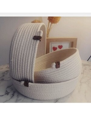 Multi-Purpose 3-Piece Basket - Jute Rope Knitted Basket - Decorative Basket Set - Wicker Basket Set - Cotton Rope White Bathroom - Myistasyon