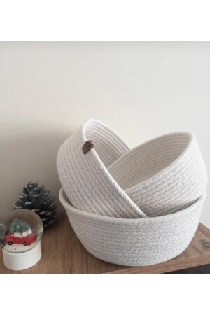 Multi-Purpose 3-Piece Basket - Jute Rope Knitted Basket - Decorative Basket Set - Wicker Basket Set - Cotton Rope White Bathroom - Myistasyon
