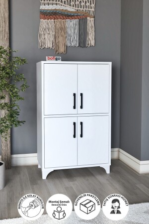 Multi-Purpose Cabinet 4 Doors 4 Compartments Bathroom Cabinet Kitchen Cabinet White Bfg-4Kpk-4Division-Dlp - Bofigo