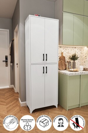 Multi-Purpose Cabinet 4 Doors 6 Compartments Bathroom Cabinet Kitchen Cabinet White Bfg-4Kpk-6Compartments-Dlp - Bofigo