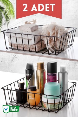 Multi-Purpose- Decorative- Organizer Metal Basket 2 Pieces Black - Nandy Home