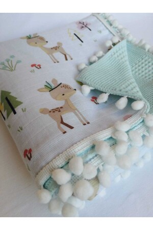 Multi-Purpose Double Layer Muslin Blanket 100% Cotton Cloth Cover (110*110) PiuminiMint Green Gazelle Pattern 100% Cotton - Piumini