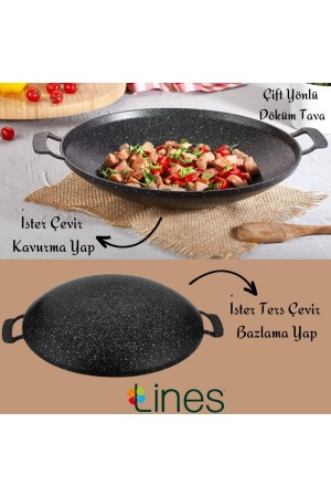 Multi-Purpose Granite Cooking Pan - Double-Way Cast Iron Roaster Pancake Pan - Black CAST ROASTING - Lines