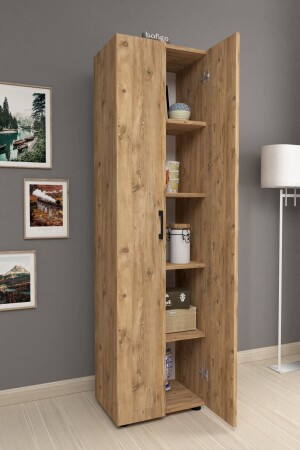Multi-Purpose Kitchen Cabinet with 5 Shelves and 2 Doors Bathroom Cabinet Multi-Purpose Cabinet Pine Bfg-5Shelves-Folder Holder - Bofigo