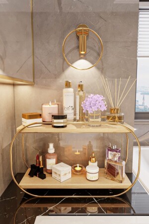 Multi-Purpose Organizer Oval Shelf Wooden Desktop Bathroom Kitchen Shelf Jewelry and Makeup Organizer - Bino
