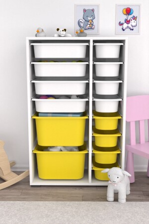 Multi-Purpose Toy Cabinet with 14 Baskets Yellow White 2d4k8u PRA003203 - Pratico