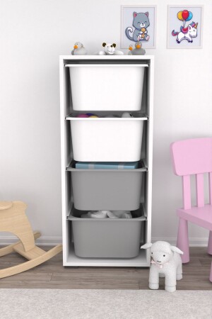 Multi-Purpose Toy Cabinet with 4 Deep Baskets Kitchen Pantry Cabinet White Gray PRA003127 - Pratico
