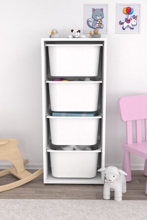 Multi-Purpose Toy Cabinet with 4 Deep Baskets Kitchen Pantry Cabinet White PRA003078 - Pratico