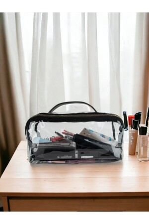 Multi-Purpose Transparent Makeup Bag with Handle Large Compartment Travel Type Cosmetic Organizer Transparent - Fdf Store