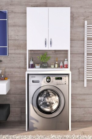 Multi-Purpose Washing Machine Cabinet with Upper Cabinet White Washing Machine Cabinet - Moonlife