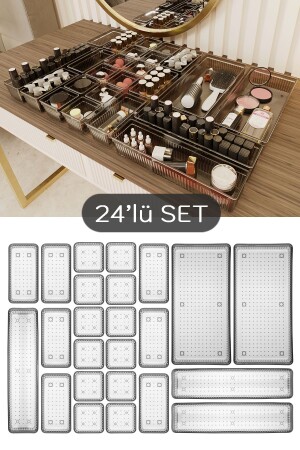 Multi Set of 24 - Drawer Organizer - Bathroom Makeup and Jewelry Organizer Black - Meleni Home