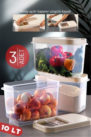 Multibox 10 Lt Easy Sliding Lid Mehrzwecklebensmittel, Hülsenfrüchte usw.Vorratsbehälter 3 Stück NDY-10LT-KMP-01 - Nandy Home