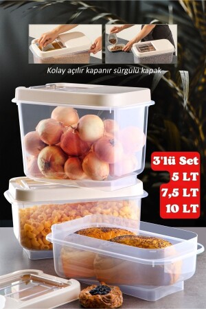 Multibox 3'lü Set Kolay Kayar Kapaklı Çok Amaçlı Erzak, Bakliyat Vs. Saklama Kabı NDY-AYSET1 - Nandy Home