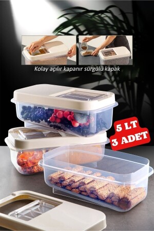 Multibox 5 Lt Easy Sliding Lid Multi-Purpose Foods, Pulses etc.Storage Container 3 Pieces NDY-AYSET1 - Nandy Home