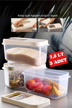 Multibox 7.5 Lt with Easy Sliding Lid for Multi-Purpose Foods, Pulses etc.Storage Container 3 Pieces NDY-AYSET1 - Nandy Home
