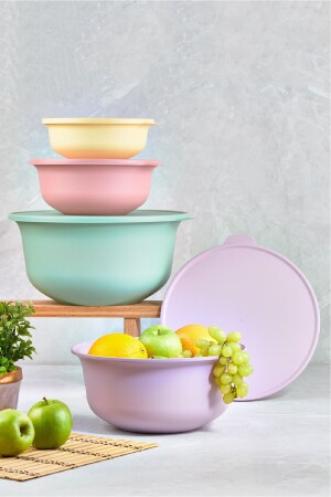 Multicolored Tupy Bowl with Lid Set of 4 2380 - Vienev