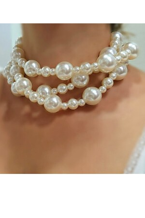 Multiple Choker Necklace with Pearls - Petek Aksesuar