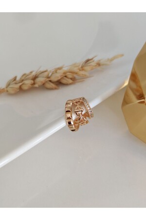 Multiple Gold Colored Chain Detailed Zircon Stone Hoop Cartilage Earrings (Earcuff) - Su Perisi Taki Bijuteri
