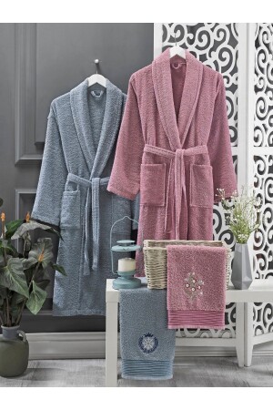 Plum Navy Blue Towel Bathrobe Set of 4 - Casnack