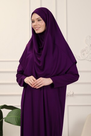 Mürdüm Tek Parça Kolay Kullanımlı Kendiliğinden Başörtülü Namaz Elbisesi - Transacoustic
