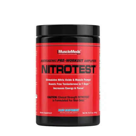 MuscleMeds Nitrotest - 2 in 1 Pre-Workout + Test Booster (474 g, Blue Raspberry) - MuscleMeds