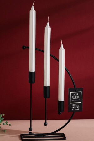 Musical Note Model Metal 3-Piece Candlestick Triple Candle Holder Decorative Candle Holder 25cm Stainless Black Coating Home Decoration - Mba Decor Metal Bending Art