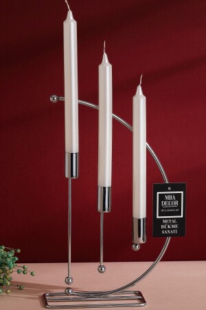 Musical Note Model Silver Metal 3 Piece Candlestick Triple Candle Holder Decorative Candle Holder 25cm Stainless Plated Home Decoration - Mba Decor Metal Bending Art