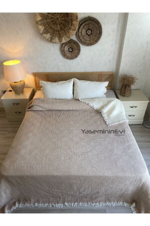 Müslin - Bej Rengi - 5 Katlı Standart(ÇİFT KİŞİLİK) Yorgan - Yatak Örtüsü - Yasemininevi