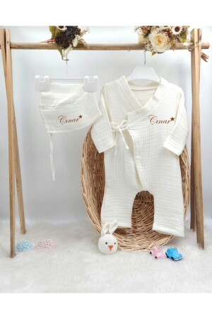 Muslin 2-Piece Kimono Lace-up Jumpsuit 100% Cotton Organic (With Personalized Name Embroidery Pattern) - Gros Shop