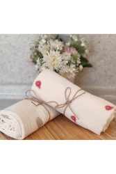 Müslin 2'li Örtü Müslin Bebek %100 Pamuk 90x90cm Uğurböceği Ve Ayıcık Dokuma Çift Katlı Battaniye OOMBUA2 - Olea