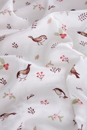 Muslin Cloth Cover Bird Pattern - Brown 90x75 Cm 2 Mouth Wipes - Caline Baby
