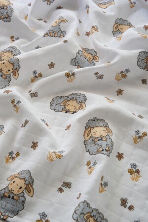 Muslin Cloth Cover Lamb Pattern - Gray 120x120 cm + 4 Mouth Wipes CBKU100 - Caline Baby