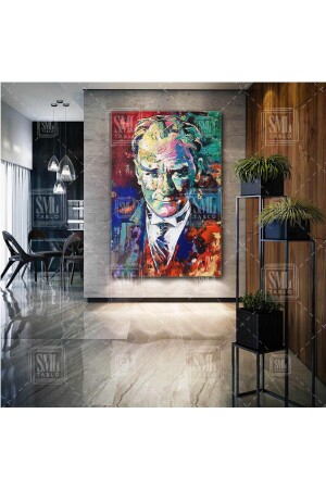 Mustafa Kemal Atatürk Charisma-Porträt mit Ölfarben-Effekt-Dekor, vertikaler Leinwanddruck T1010677 - SML TABLO