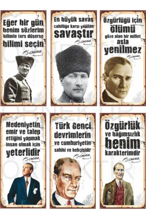 Mustafa Kemal Atatürk Set mit 6 Mini-Retro-Holzpostern - Hayat Poster